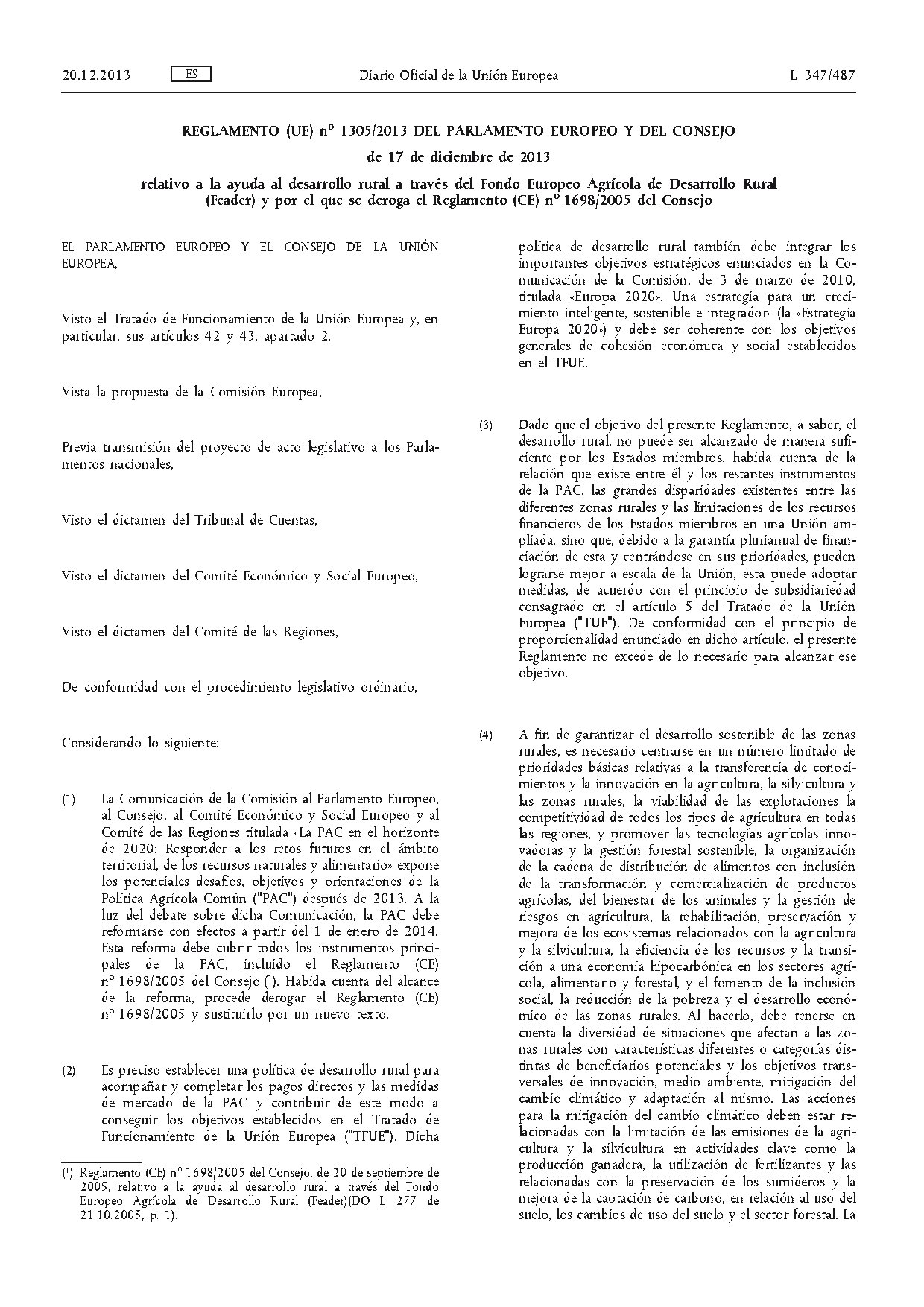 REGLAMENTO 1305-2013 desarrollo rural - FEADER