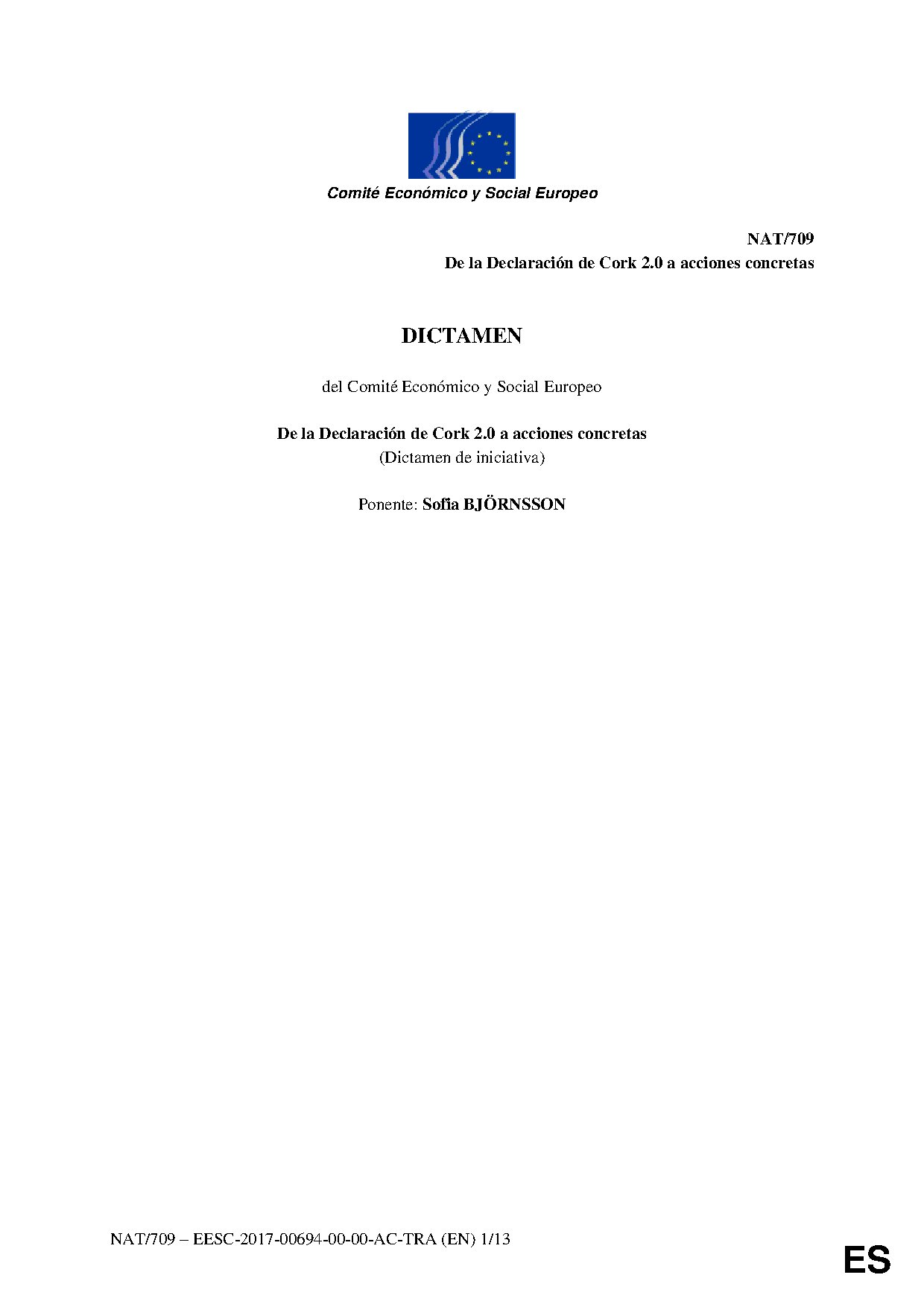 Dictamen CESE - De la Declaración de Cork 2.0 a acciones concretas
